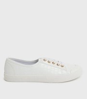 New Look White Faux Croc Elastic Lace Trainers